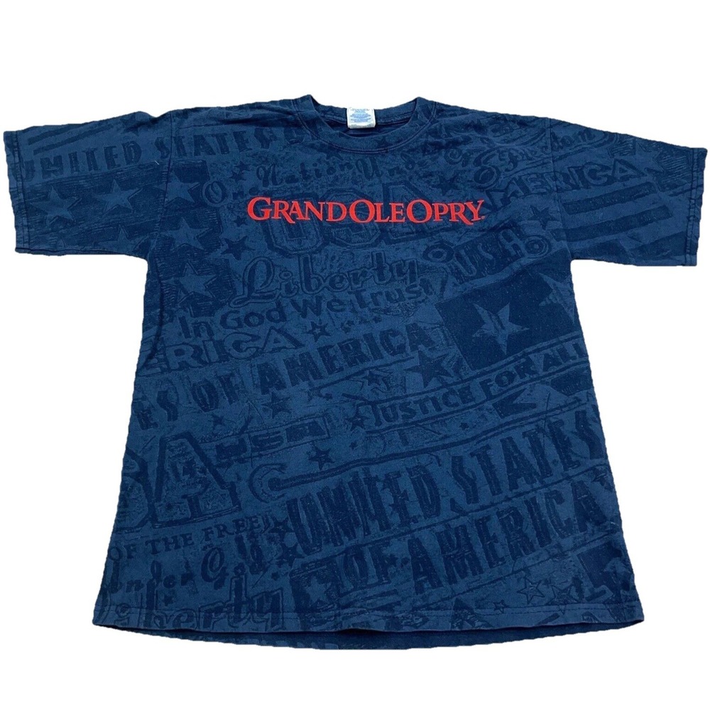 Grand Ole Opry Shirt Men Large Blue Tee America All Over Print AOP Country Music